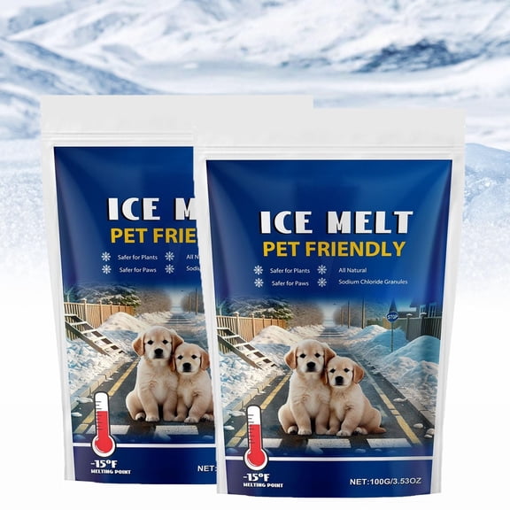 2PC Ice Melt Pet Friendly Ice and Snow Melter, Plant and Concrete Friendly, Fast Acting, for Concrete, Wood Decks, Driveways & Sidewalks