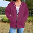 thumbnail image 6 of Lmnyox Zip Up Hoodies for Women Lightweight Solid Hooded Jacket with Pocket Loose Drawstring Sweatshirt Outerwear, 6 of 7