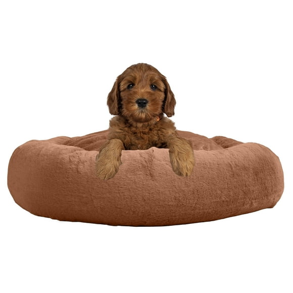 PETMAKER Cama para Perros - Cama para Perros y Gatos en Forma de Donut para Mascotas Medianas - Cama para Perros con Funda Extraíble Lavable y Fondo Antideslizante - Esenciales para Cachorros (Beige)