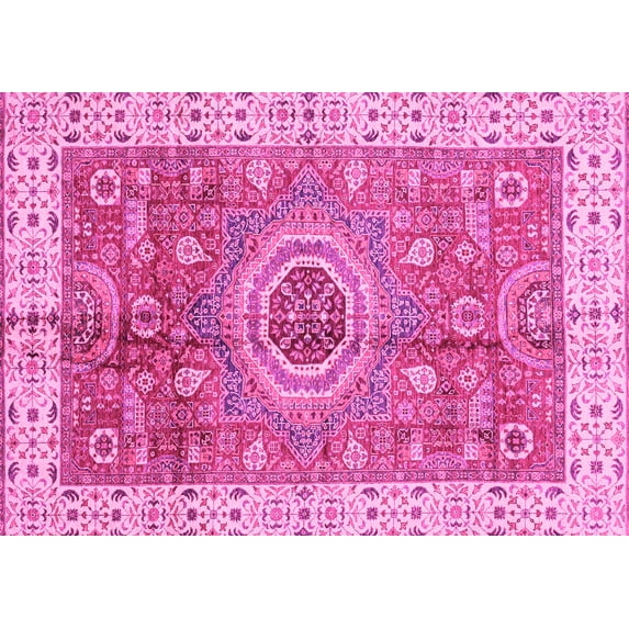 Ahgly Company Indoor Rectangle Abstract Pink Modern Area Rugs, 7' x 9'