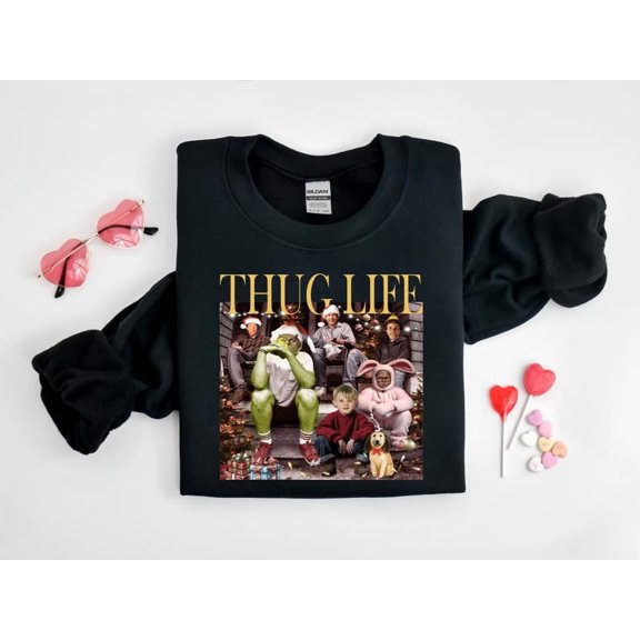 Thug Life Xmas Sweatshirt, Christmas Movie 90s Sweatshirt, Holiday Crewneck Xmas - Sizes S-5XL ,Art Print JSC