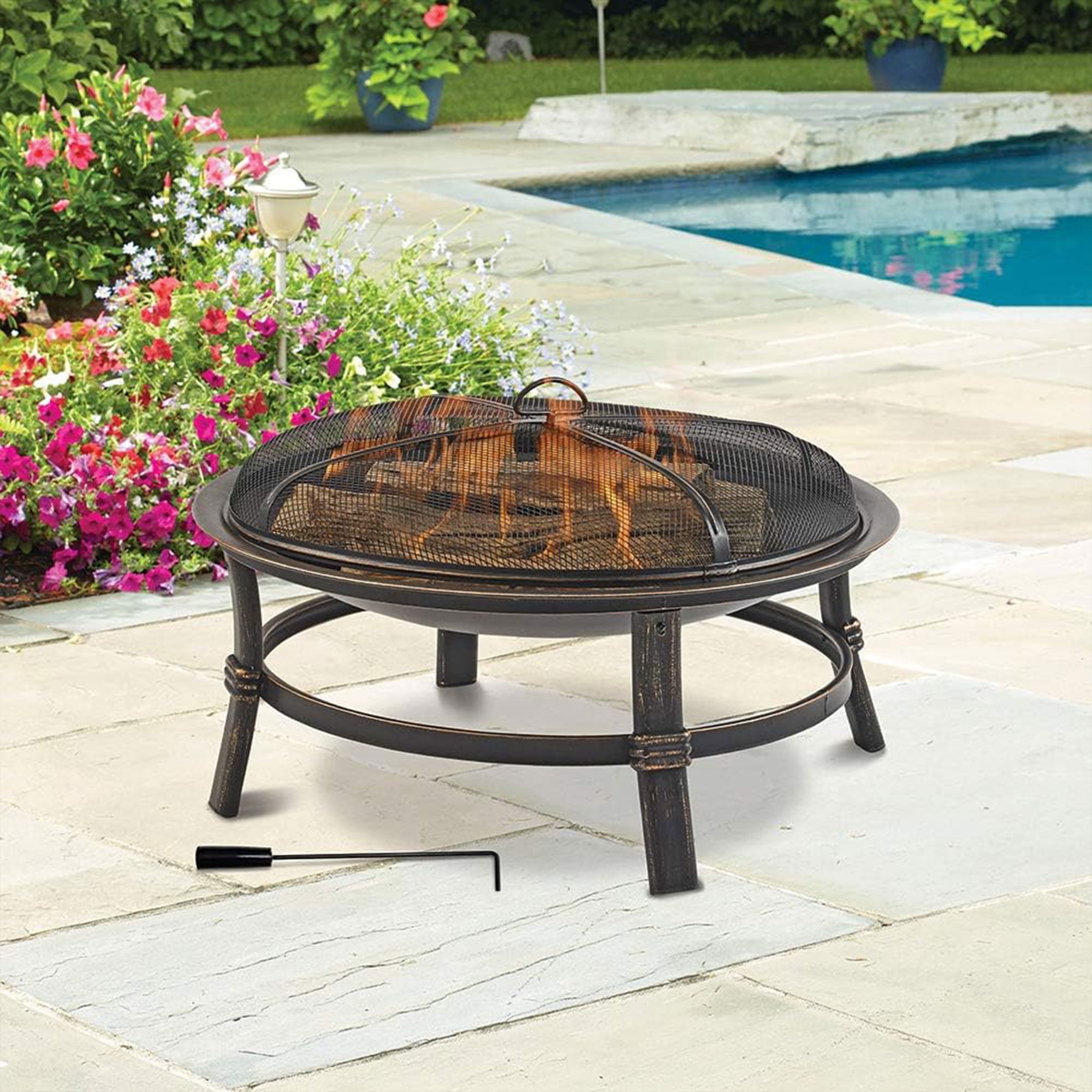 Mr. Bar-B-Q 29.3 Inch Wood Burning Fireplace w/Match Light Ignition, Black