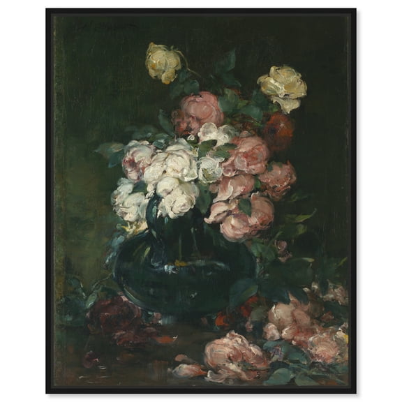 Roses by Walter Shirlaw Vintage Classic Roses Canvas Wall Art by Art Remedy, Black Floater Frame, 16"x20"
