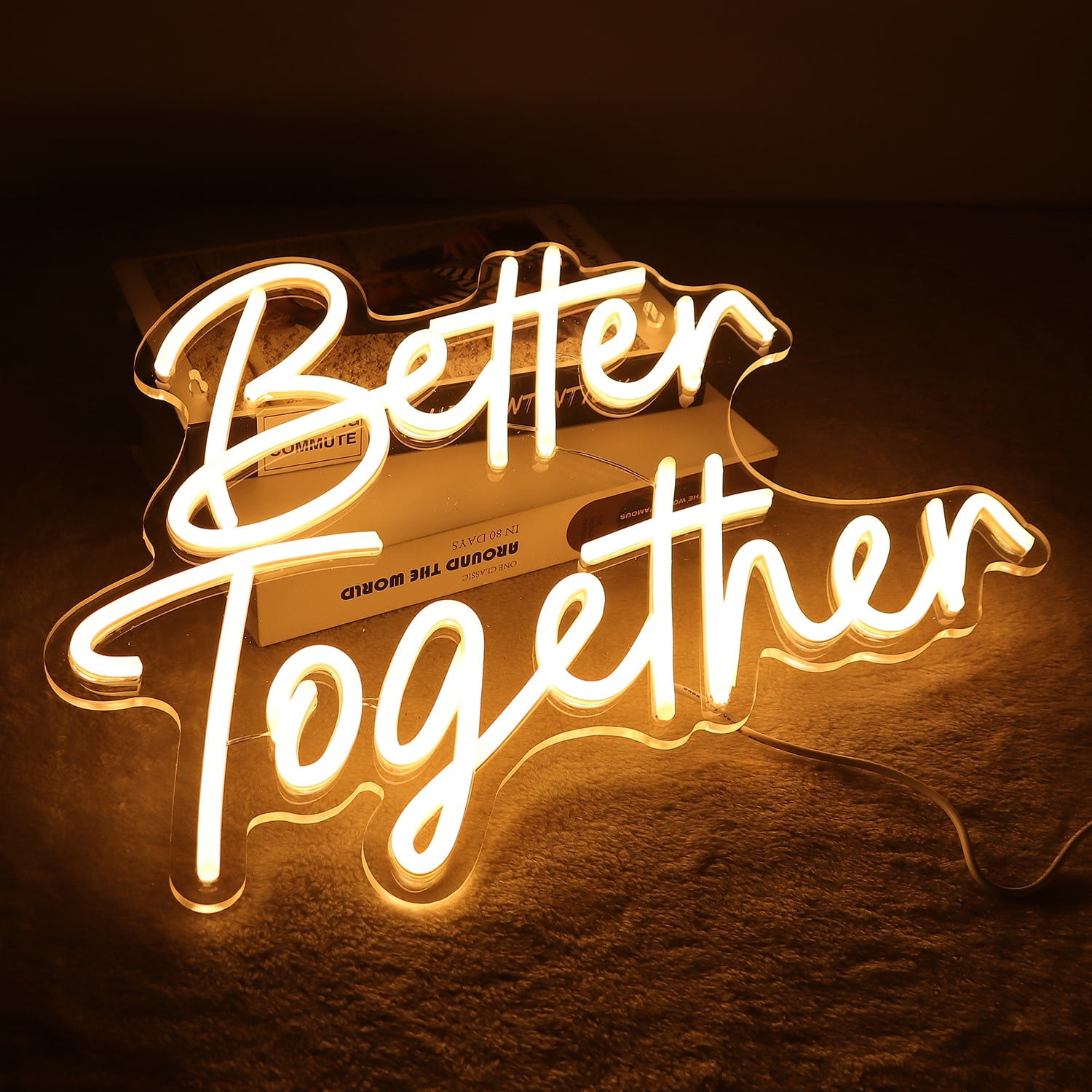 Better Together Neon Sign LED Warm White Dimmable Wall Light USB Powered Acrylic Backboard Hanging Light for Wedding Home Decor