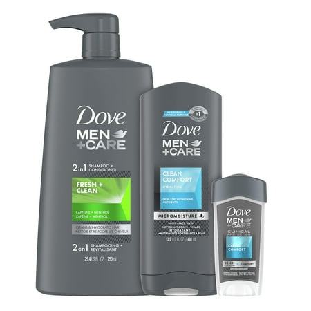 DOVE MEN + CARE Hair + Skin Care Regimen Personal Care for Men Clean Comfort + Fresh & Clean Body Wash, 2-in-1 Shampoo and Conditioner, and Antiperspirant Clinical Deodorant ALT2