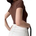 thumbnail image 5 of Biekopu Women's Summer Fitted Crop Tops,Solid Color Short Sleeve Blouse Cross Shoulder T-shirt, 5 of 5