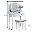 thumbnail image 3 of Ataucjin Makeup Vanity Desk With Mirror & Stool,Bedroom Makeup Vanity Table,Wood Makeup Dressing Table With 3-panel Mirror Drawers And Thick Cushion Stool,Vanity Set For Women Girls, 3 of 9