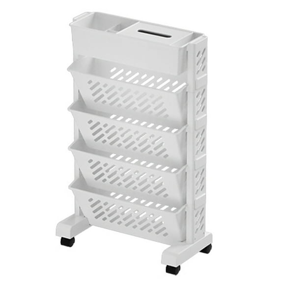 Mobile Bookshelf with Wheel, Large Capacity Magazine Rack Book Cart Removable Storage Organizer, Large Capacity Rotatable Removable Plastic Practical Rolling Organization Shelf