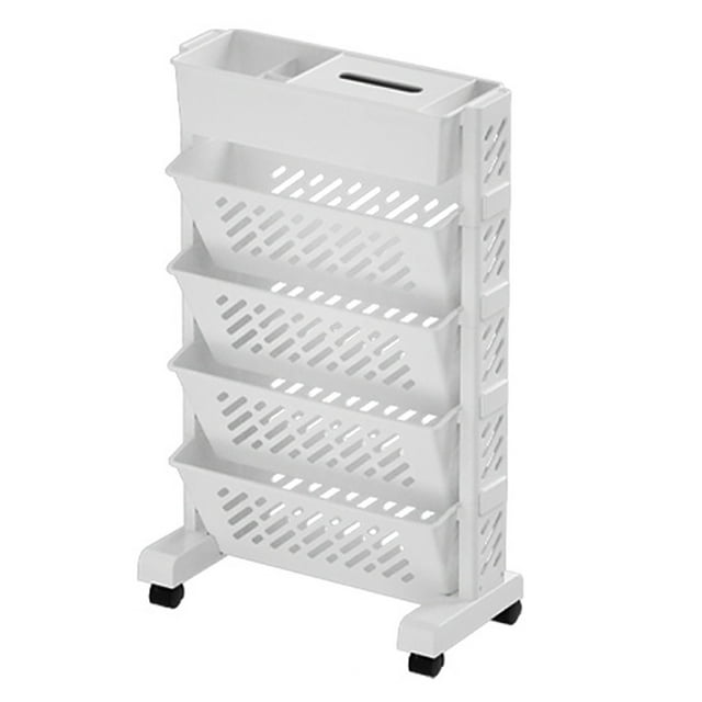 Bibliothèque Mobile avec Roues Chariot de Classement Roulant Bibliothèque Mobile Grande Capacité Rotative Amovible Plastique Pratique Étagère de Rangement Roulante Maison École (5 Niveaux)