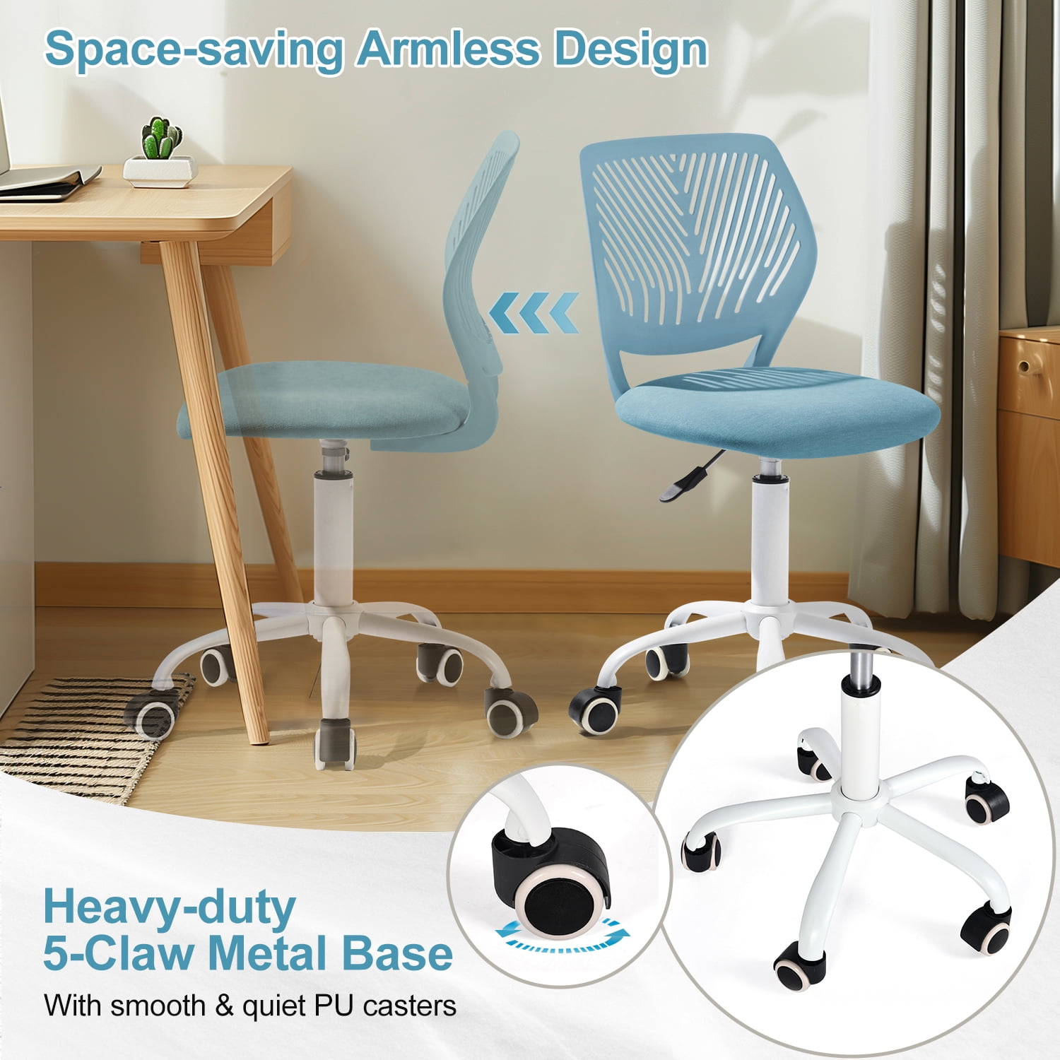 Homy Casa Kids Desk Chair, Height Adjustable Small Study Computer Task Chair for Student Children Blue
