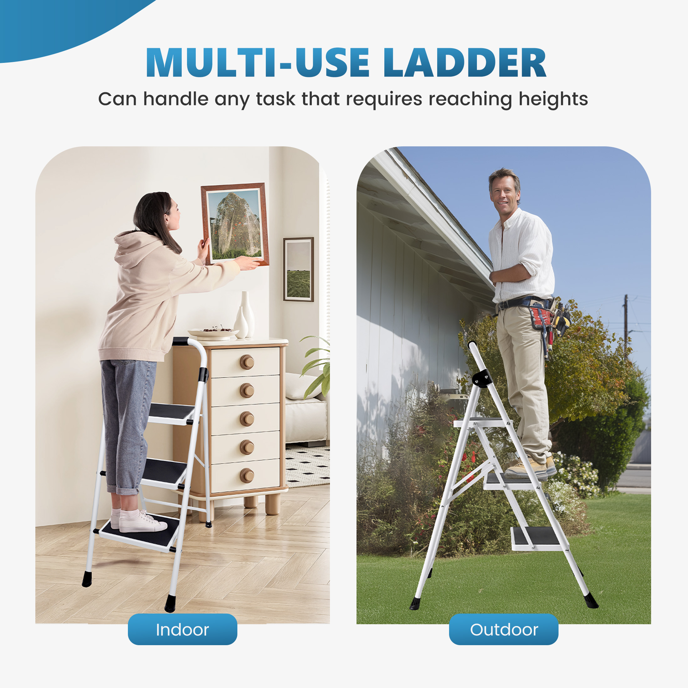 Jioabl 3-Step Heavy Duty Steel Ladder, 36 Inches, Black and White photo 3