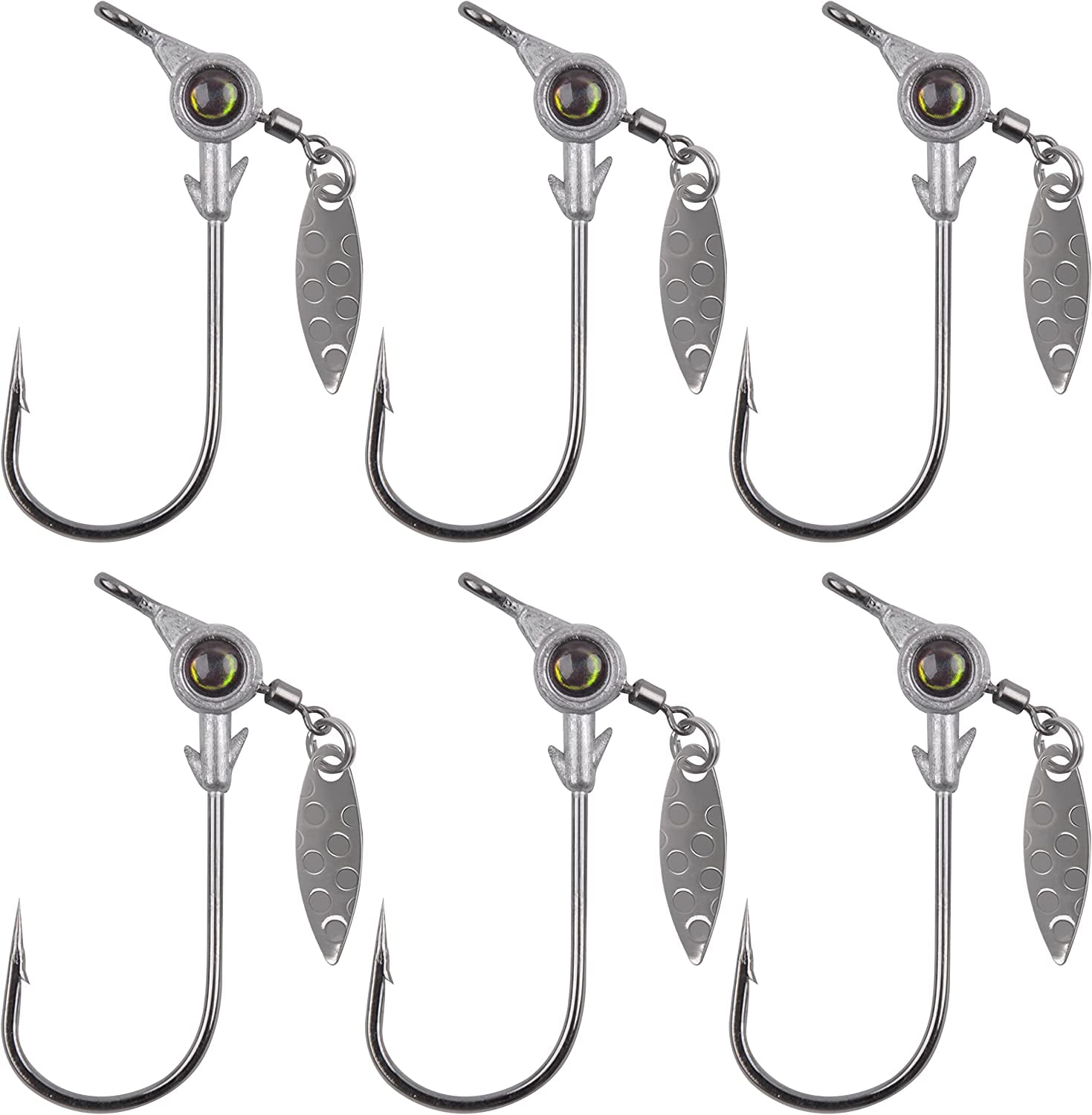 Crappie Jig Heads Fishing Kit, Underspin Jig Head Hooks with Spinner Blade  Big Eye Ball Unpainted Swimbait Lure Fishing Jig for Bass Trout 