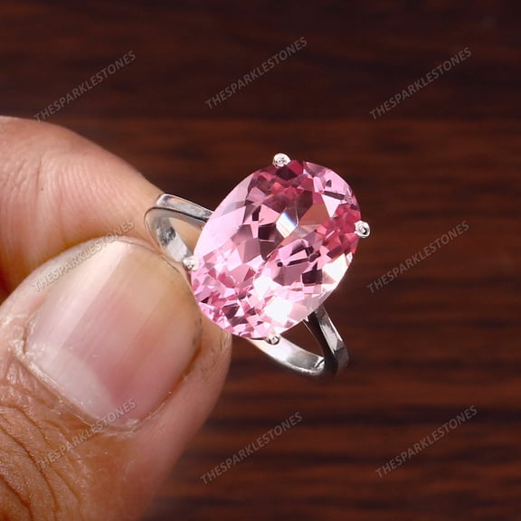 Oval Pink Sapphire Ring: Handmade 925 Sterling Silver (9x11 MM)
