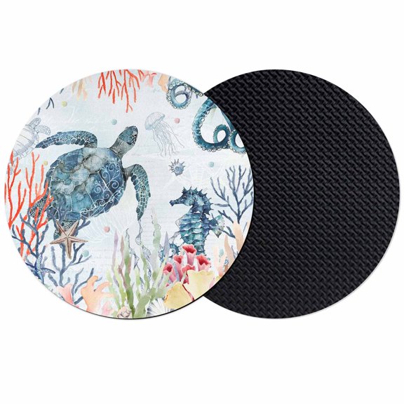 Sea Turtles Coasters Set of 2, Absorbent Coasters for Drinks, Oceans Octopus Starfish Seahorse Coral Coaster for Desk Coffee Table Protection, Home Decor House Warming Gifts 4"