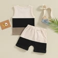 thumbnail image 3 of Bagilaanoe 2pcs Toddler Baby Boy Shorts Set Sleeveless Contrast Color Tank Tops + Shorts 6M 12M 18M 24M 3T Kids Casual Summer Clothes, 3 of 7