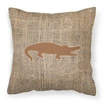 Carolines Treasures BB1120-BL-BN-PW1414 Alligator Burlap and Brown   Canvas Fabric Decorative Pillow BB1120 14Hx14W