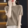 thumbnail image 5 of Dwellite Womens Short Sleeve Sweaters Knitted Crew Neck Sweater Shirts Business Casual Work Tops 2026 Summer Clothes Camel L, 5 of 6