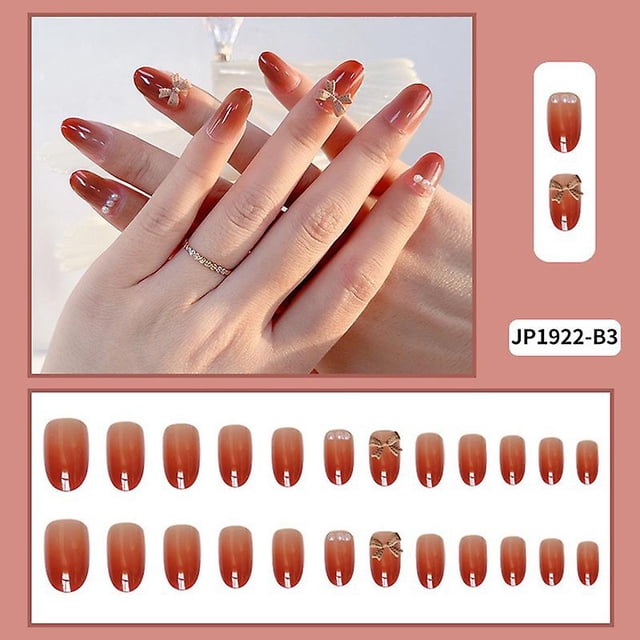 Set de parches de uñas postizas HUOGUO Long Round Head Ballet, 24 piezas