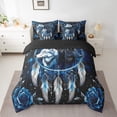 thumbnail image 2 of Black and White Wolf Bed in a Bag King Size Comforter Set 7 Pieces,Dream Catchers Sheet Set with Comforter,Boho Feather Blue Rose Bedding Sets,Western Animals Bed Set,Exotic Bohemian Decor, 2 of 5