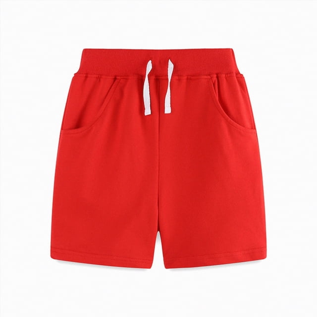 Gubotare Shorts pour Petits Garçons Shorts pour Garçons à Taille Ajustable Extensibles à devant Plat Standard pour Uniforme Scolaire Taille 7 (Rouge, 7 Ans)