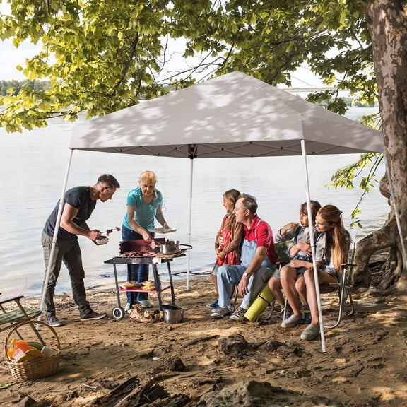 Qiushi 10x10FT Portable Folding Canopy Tent - Waterproof Outdoor Pop Up Gazebo for Home Use, Parties, Camping & Beach - Easy Setup with Carry Bag, White (210D Oxford Fabric & Steel Frame)