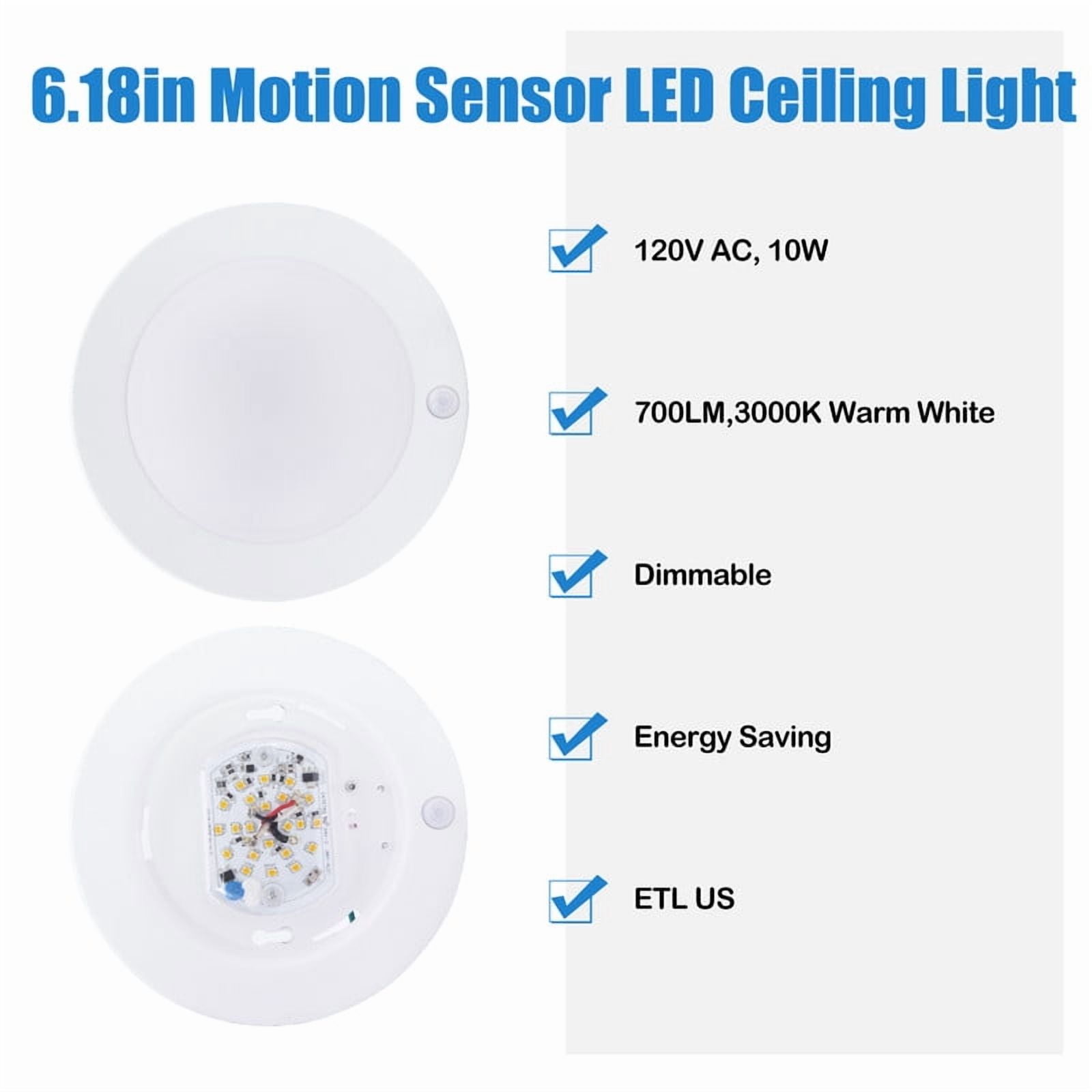 Lucere LED Motion Sensor Flush Mount Ceiling Lighting Fixture, 6.5 inch 120V LED Closet Motion Sensor Light, 3000K Round Lighting Fixture for Stairs Closet Rooms Porches Basements Hallways Pantries