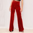 thumbnail image 2 of Women Solid Color Mid Waist Cotton Pants - Loose Straight, Pockets, Golden Velvet, Casual Trousers, 2 of 6