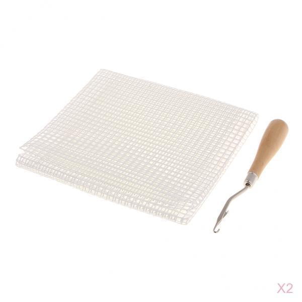 2x Latch Hook Tape Making Tools DIY Hooking Knitting, Malla de Lona Blanca en Blanco Sunnimix Aguja de ganchillo de gancho de pestillo