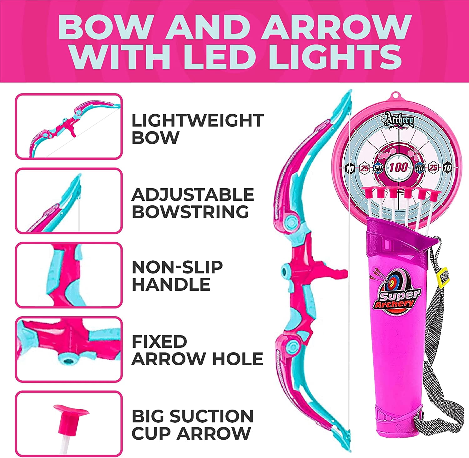 Toysery kids archery set - Kids Archery Bow with 6 Suction Cups Arrows, Target, and Quiver- girls bow and arrow set | kids bow and arrow