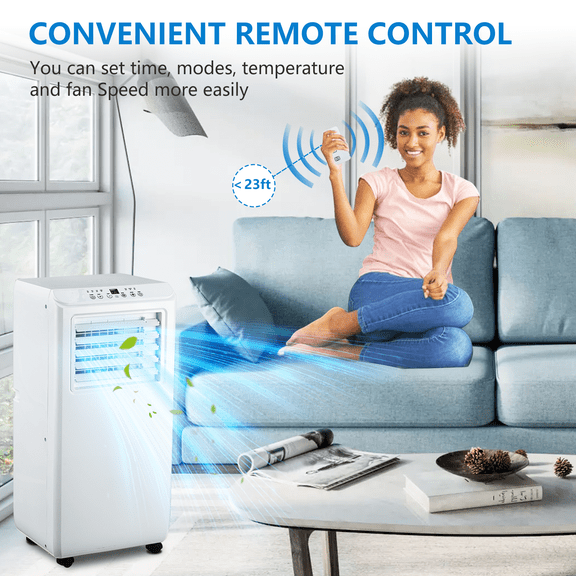Energy Efficient Portable Air Conditioner 10000 BTU - 3-in-1 Cooling, Dehumidifier & Fan - Ultra-Quiet Sleep Mode, 24H Timer, for Rooms up to 450 Sq.Ft, Remote & Window Vent Kit - Ideal for Bedroom,