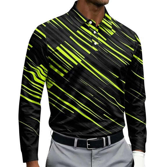 IAJDKMEK Men's Long Sleeve Printed Sport Shirt – All-Over Pattern, Collared Shirt Men, Casual Athletic Top, Comfortable Active Wear for Men,Black L