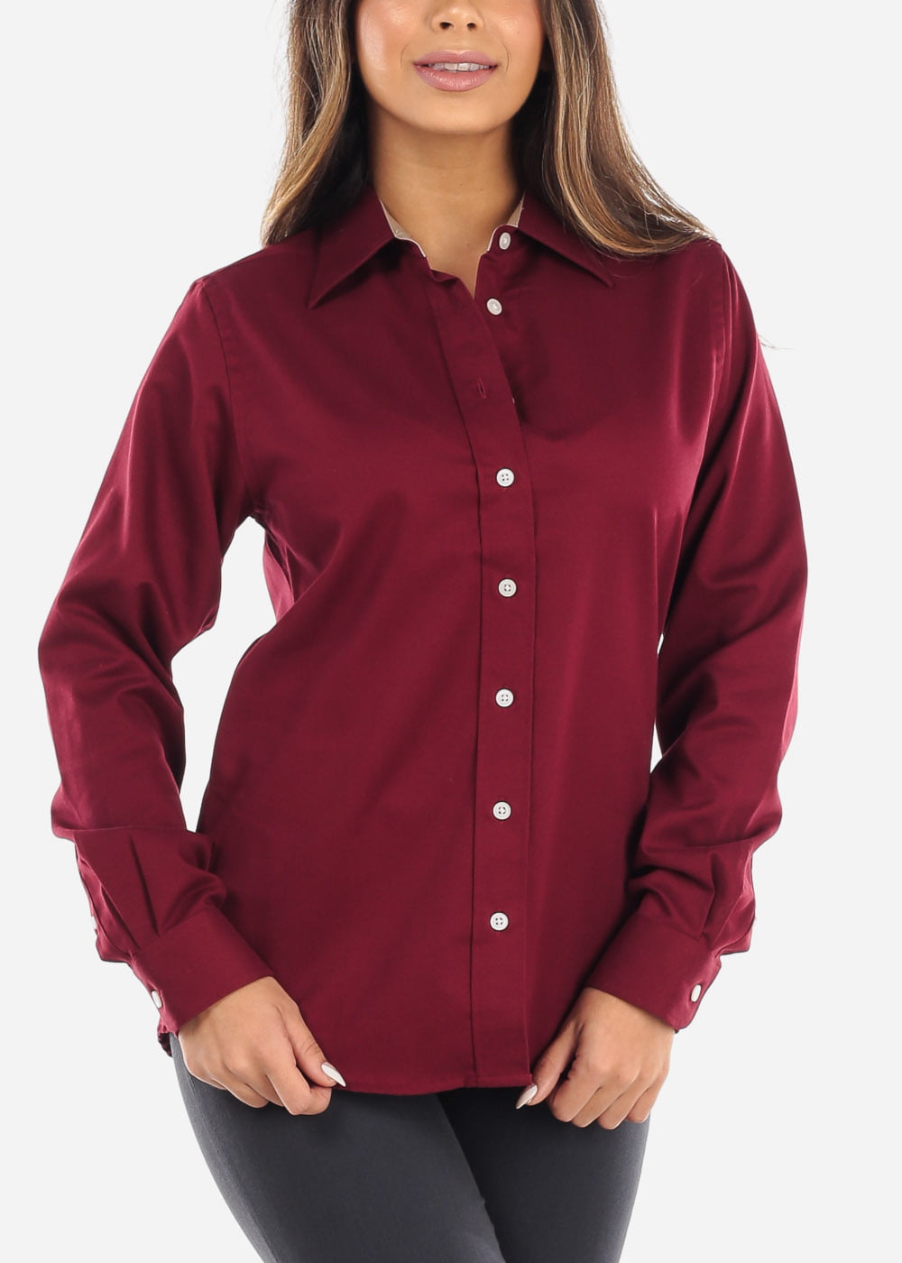 burgundy dress shirt womens