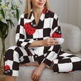 thumbnail image 6 of Honeii Ladybugs Of Black And White Checkers Print Women's Pajama Sets Long Sleeve Button Down Sleepwear Nightwear Soft Pjs Lounge Sets 2PCS-XX-Large, 6 of 7