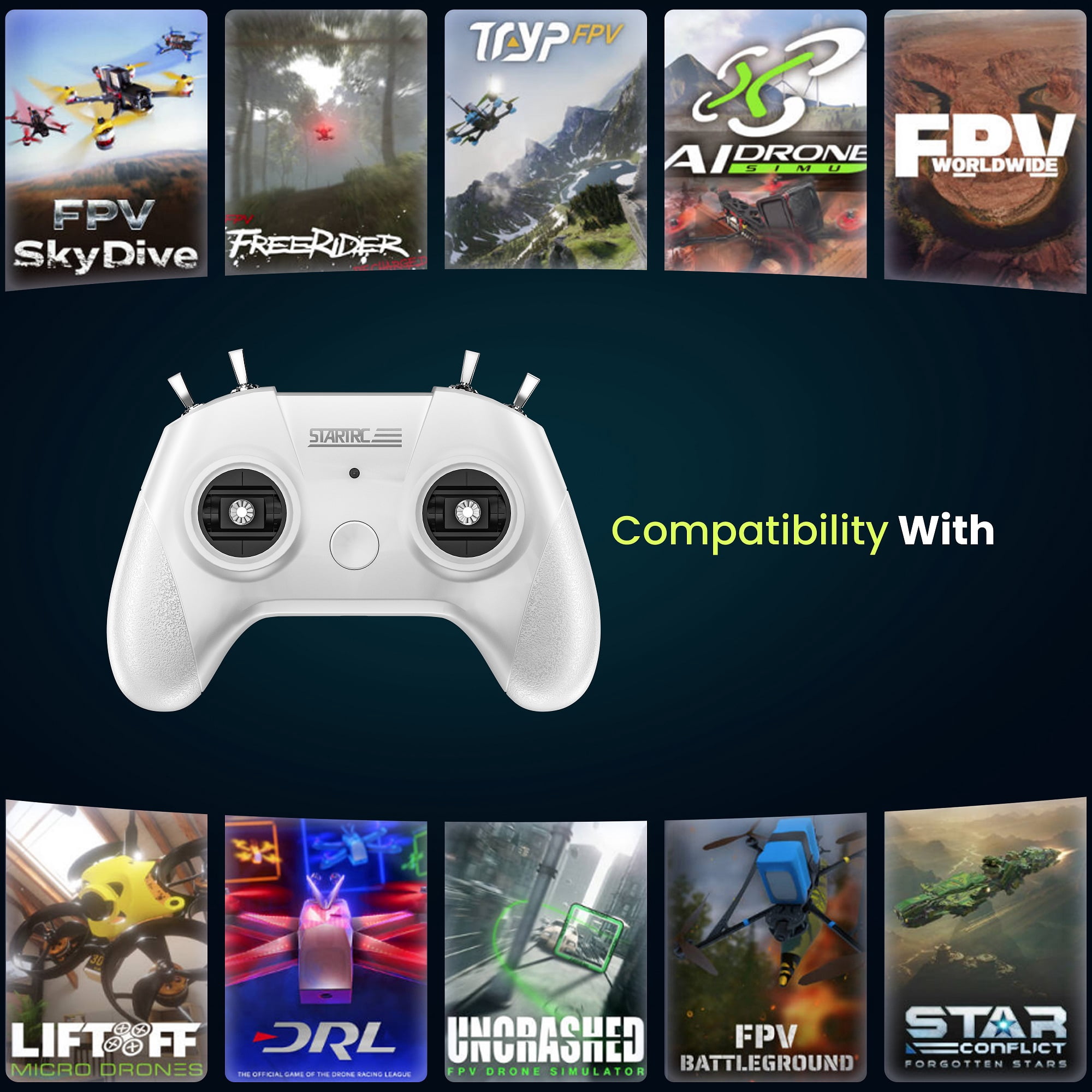 Rechale Ultimate S8 RC Flight Simulator Remote Controller - 8-Channel White Gamepad Lifelike FPV Drone Training with 14+ Simulator Support, Zero Latency for PC/Mobile