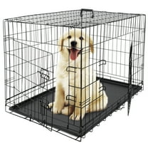 SAEWUD 36" Folding Metal Dog Crate for Large Dogs with Double Door, Removable Tray & Carry Handle – Indoor Outdoor Dog Kennel Black