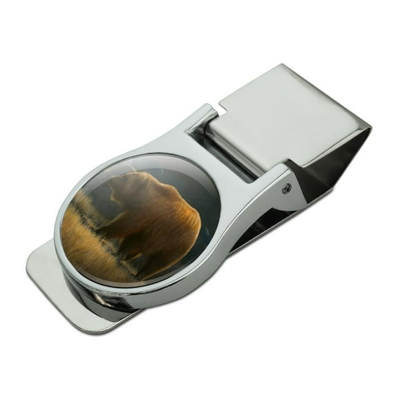 Wandering Grizzly Bear Satin Chrome Plated Metal Money Clip