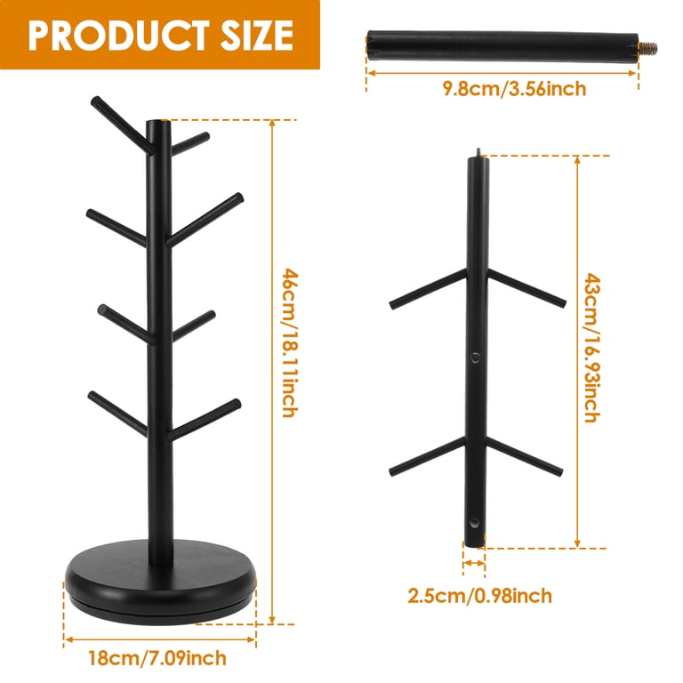 HULISEN 360° Rotating Mug Tree - 6 Hook Coffee Cup Holder With Wood Base