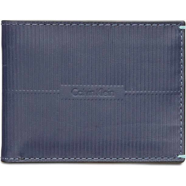Calvin Klein - Cartera plegable de piel acanalada para hombre, azul, talla única Calvin Klein plegable