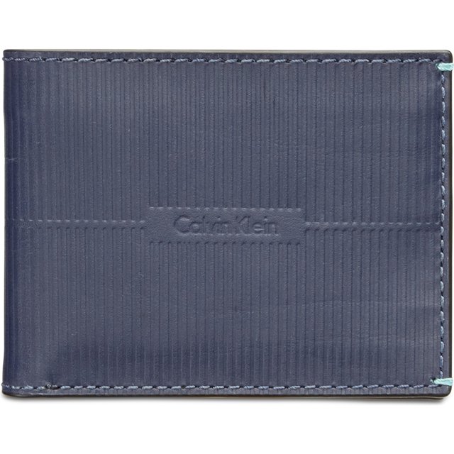 Calvin Klein - Cartera plegable de piel acanalada para hombre, azul, talla única Calvin Klein plegable