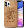 thumbnail image 1 of Case Yard Wooden Case Outside Soft TPU Silicone, Slim Fit Shockproof Wood Protective Phone Cover for Girls Boys Men and Women, Supports Wireless Charging Gemini Sign Design case for iPhone-12/12-Pro, 1 of 7