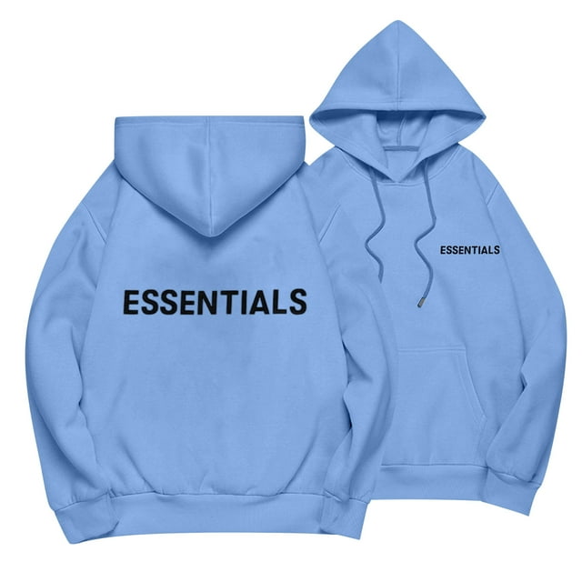 Chandail à Capuchon en Molleton avec Imprimé de Lettres Essentials à l'Avant et à l'Arrière, Coupe Ample Décontractée, Manches Longues, Bleu m