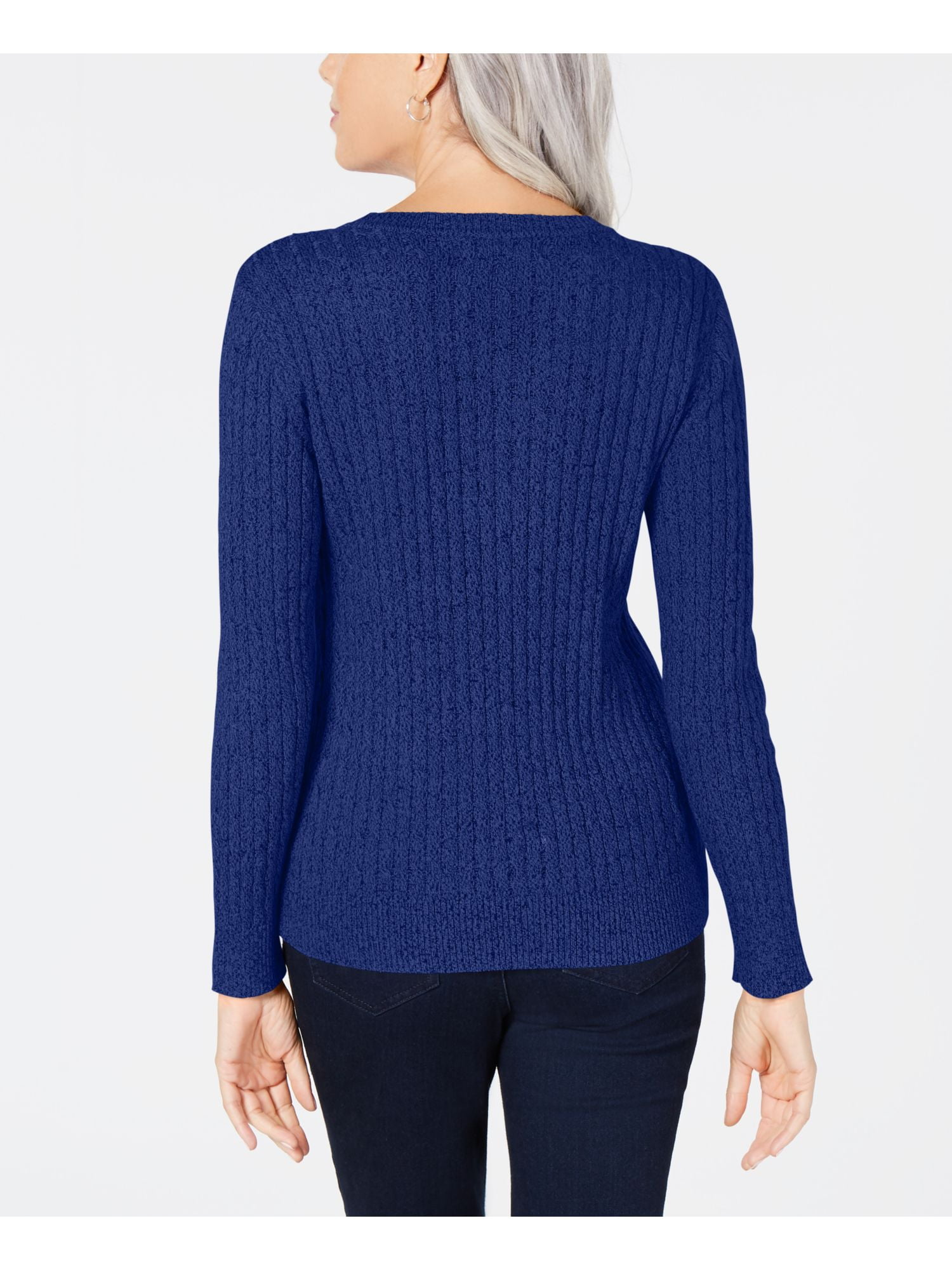 Karen Scott Blue Cable Crew Pullover Sweater Petite Top Long Sleeve  __ B10B2 