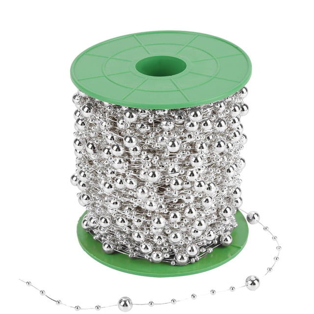 Rollo de 60 m de alambre de perlas galvanizadas para decoración de bodas, 3 mm + 8 mm (plateado).