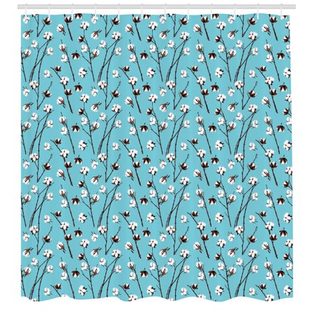 Summer Shower Curtain Blossoms Of Cotton And Branches On A Blue