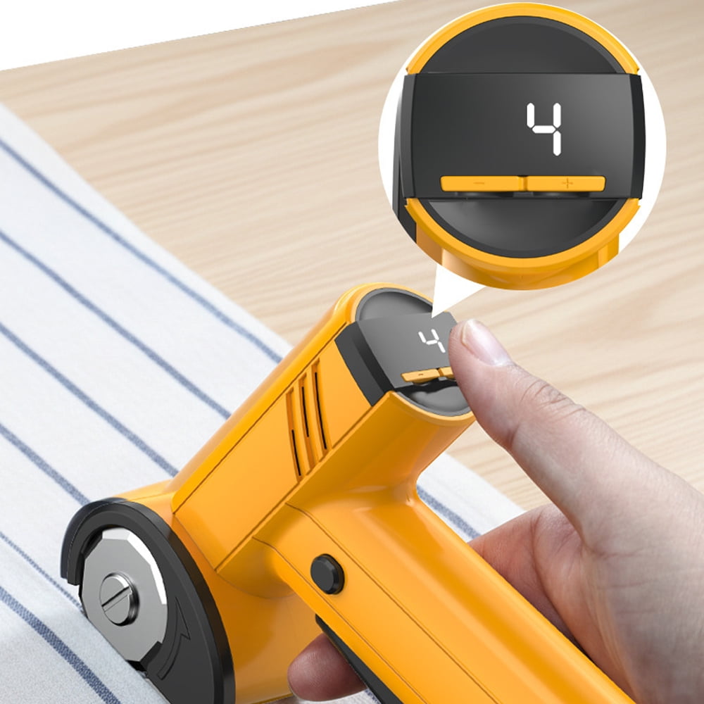 40W Cordless Electric Scissors with LED Display Four Adjustable Settings, USB Charge Fabric Cutter with 2000mAh Battery, Great Gift for DIY Crafts, Fabric, Leather Projects，Yellow