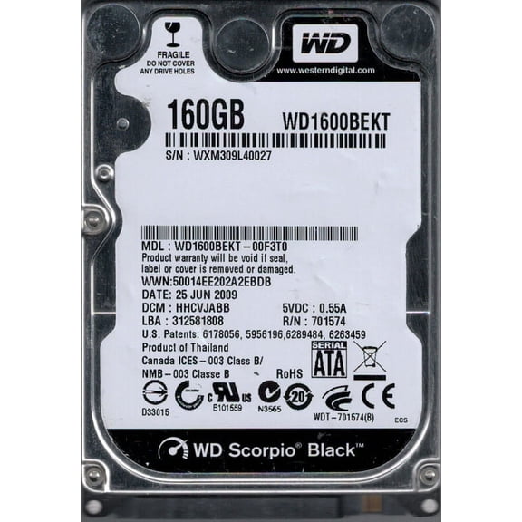 WD1600BEKT-00F3T0 DCM: HHCVJABB WXM30 Western Digital 160GB
