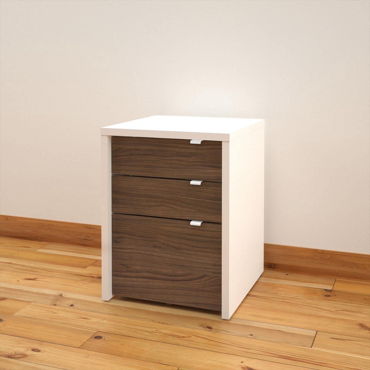Nexera Liber-T 3-Drawer Filing Cabinet, White And Walnut