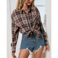 thumbnail image 3 of Women's Button Down Flannel Shirts Plaid Shacket Long Sleeve Collared Business Tops Work Blouses, 3 of 5