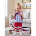thumbnail image 5 of BemeyourBBs Toddler Baby Girl 4th of July Outfit Baby Girls Independent Day Summer Clothes Patriot American Flag Embroidery Plaid Fly Sleeve Tunic Shirt Tops Elastic Waist Ruffled Shorts Set, 5 of 8