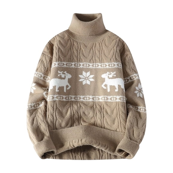 Men's Loose Fit Turtleneck Christmas Sweater Casual Knitted Twisted Long Sleeve Pullover Sweaters Top